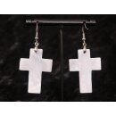 1 Paar Ohrh&auml;nger Perlmutt echte Abalone Kreuz 4 cm = Code B