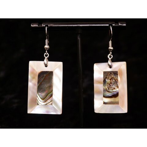 1 Paar Ohrh&auml;nger Perlmutt echte Abalone/Shell rechteckig 5 x 3 cm = Code D