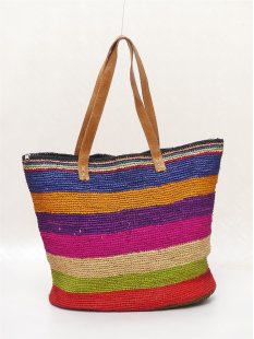 H&auml;kel Schultertasche Barrel 01 echt Raffiabast...