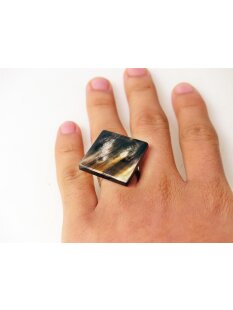 1 x Fingerringe verstellbar stark reduziert echte Hornplatte poliert Farb- und Designmix