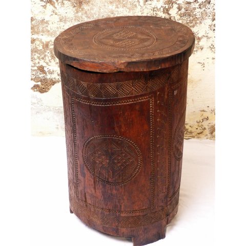 AF19 Betsileo Blocktruhe No.4 mit Deckel Vorratsr&ouml;hre Nahrungsmittelfa&szlig; 80 cm 1970