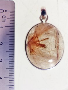 Anh&auml;nger 02 Rutilquarz Kristall Goldrutil mit 925 Silberfassung 30 x 25 mm Madagaskar