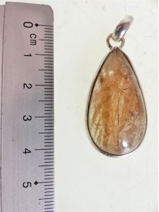 Anh&auml;nger 03 Rutilquarz Kristall Goldrutil mit 925 Silberfassung 37 x 20 mm Madagaskar
