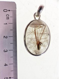 Anh&auml;nger 04 Rutilquarz Kristall Goldrutil mit 925 Silberfassung 27 x 20 mm Madagaskar