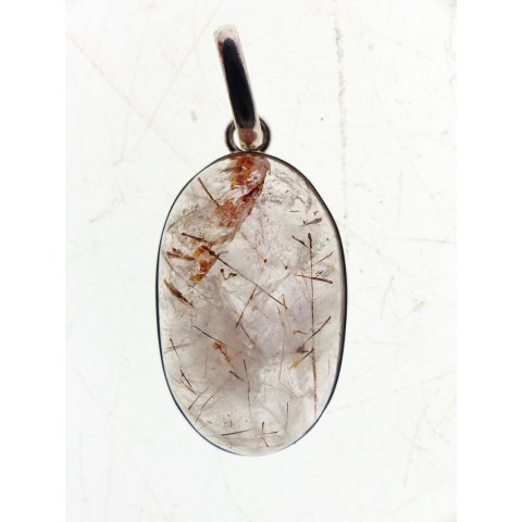 Anh&auml;nger 07 Rutilquarz Kristall Gold + Titanrutil mit 925 Silberfassung 25 x 27 mm Madagaskar