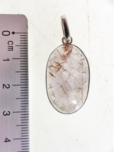 Anh&auml;nger 07 Rutilquarz Kristall Gold + Titanrutil mit 925 Silberfassung 25 x 27 mm Madagaskar