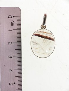 Anh&auml;nger 09 Rutilquarz Kristall Gold + Titanrutil mit 925 Silberfassung 20 x 18 mm Madagaskar