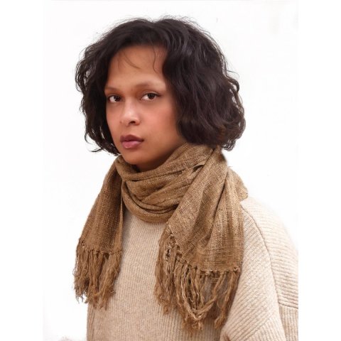 Seidenschal 13 handgewebt aus roher Wildseide Landybe 170 x 45 cm majest&auml;tisch selten lehmbraun melliert