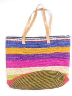 H&auml;kel Schultertasche Barrel 02 echt Raffiabast...