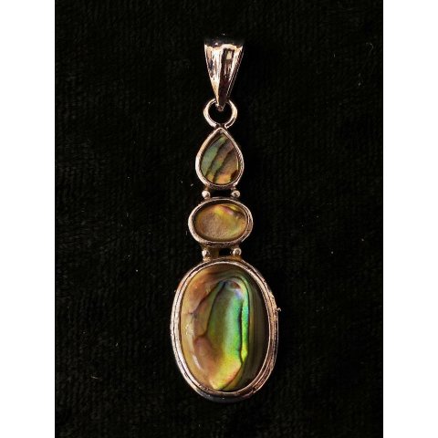 Perlmutt Anh&auml;nger 3-teilig echte Abalone oval Metallfassung 4 x 1,5 cm  = Code E