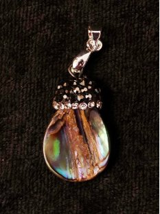 Perlmutt Anh&auml;nger echt Abalone Tropfen mit Strass...