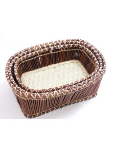 Rattan Korbset AMUN oval / eckig Set 3 St&uuml;ck L: 32/30/27 cm Preiscode wei&szlig;