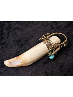 Anh&auml;nger Seel&ouml;wenzahn Nr.11 L:95 mm mit individuellem Neusilber Draht Anh&auml;nger 48 g