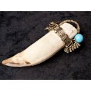 Anh&auml;nger Seel&ouml;wenzahn Nr.14 L:90 mm mit individuellem Neusilber Draht Anh&auml;nger 51 g