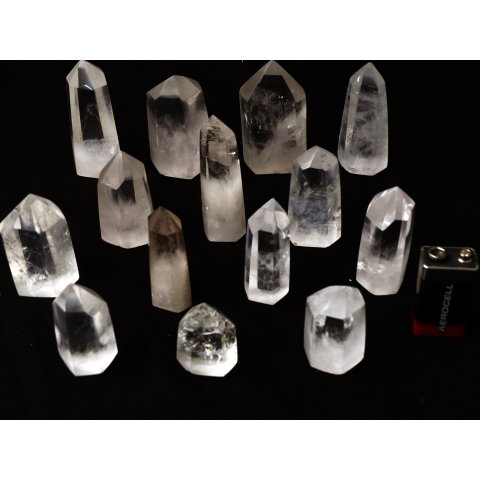 BKLOT.02= 14 St. Bergkristall Prismen 1A Qualit&auml;t mit verschiedenen Einschl&uuml;ssen 40 - 80 mm lang LOT = 1 kg