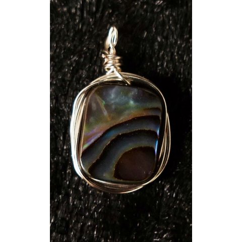 Perlmutt Anh&auml;nger echt Abalone quadratisch mit Silberdraht gefasst 13 x 10 mm Code B
