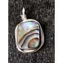 Perlmutt Anh&auml;nger echt Abalone quadratisch mit Silberdraht gefasst 13 x 10 mm Code B