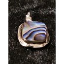 Perlmutt Anh&auml;nger echt Abalone quadratisch mit Silberdraht gefasst 13 x 10 mm Code B