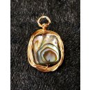 Perlmutt Anh&auml;nger echt Abalone quadratisch mit goldenem Draht gefasst 13 x 10 mm Code B