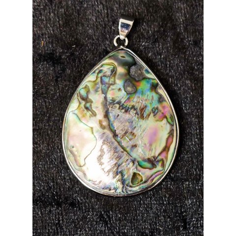 Perlmutt Anh&auml;nger echt Abalone Tropfen gew&ouml;lbt Metallfassung 40 x 30 mm Code E