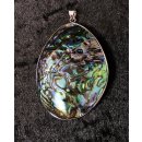 Perlmutt Anh&auml;nger echt Abalone Patchwork oval gew&ouml;lbt mit Metallfassung oval 60 x 45 mm Code H