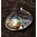 Perlmutt Anh&auml;nger echt Abalone Patchwork oval gew&ouml;lbt mit Metallfassung oval 60 x 45 mm Code H