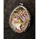 Perlmutt Anh&auml;nger echt Abalone  oval gew&ouml;lbt mit Strassteinen und Metallfassung oval 55 x 40 mm Code G