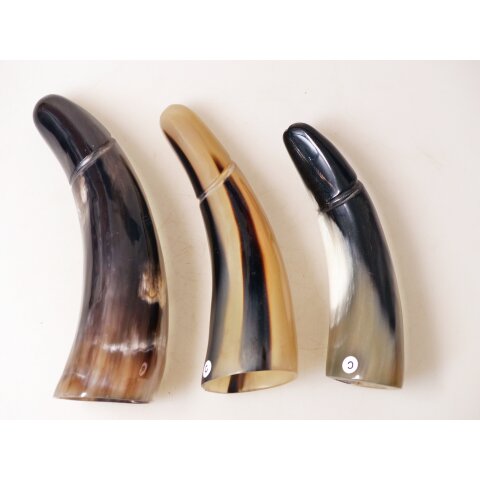 1 x Zier- und Trinkhorn gemasert 6-2 cm in leichter Phallusform stark reduziert