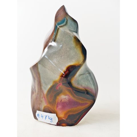 JaS65 Skulptur Freeform Flamme polychromer Madagaskar Jaspis 12 cm 470 g