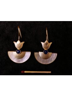 1 Paar Designer Ohrh&auml;nger 50 mm Blauquarz auf Messing vergoldet Lailah No.10