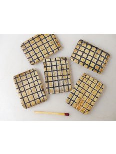 5 x Hornplatten antik beige kariert graviert 40 x 30  x 5...