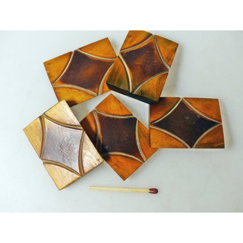 5 x Hornplatten antik braun Rhombusmuster 40 x 30  x 5 mm No.04