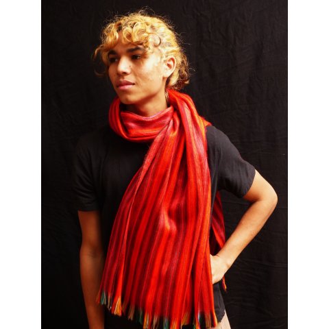 Schal aus Alpaka Wolle handgewebt  in Kolumbien BIO 170 x 60 cm No. 02 hellrot