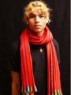 Schal aus Alpaka Wolle handgewebt  in Kolumbien BIO 170 x 60 cm No. 02 hellrot