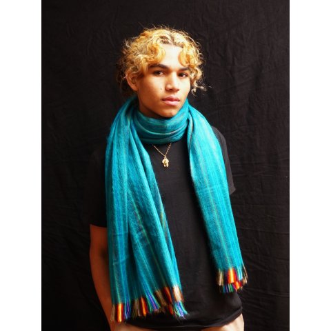 Schal aus Alpaka Wolle handgewebt  in Kolumbien BIO 170 x 60 cm No. 05 t&uuml;rkis