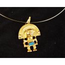 No. 26 Set Kette und Ohrstecker Anh&auml;nger kosmologische Figur Goldmuseum Bogota L: 40 cm