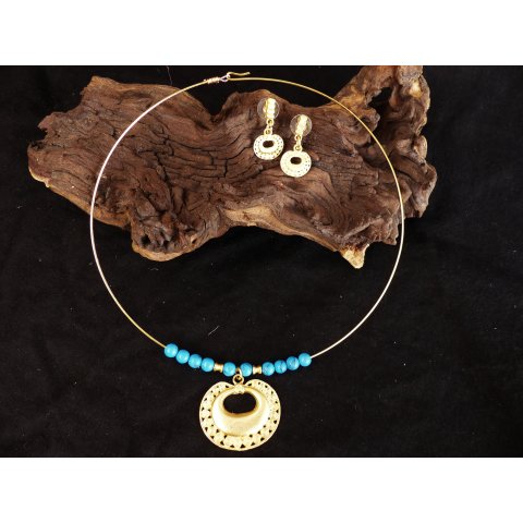 No. 27 Set Kette und Ohrstecker Anh&auml;nger kosmologische Figur Goldmuseum Bogota L: 40 cm