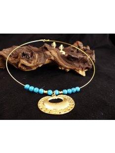 No. 27 Set Kette und Ohrstecker Anh&auml;nger kosmologische Figur Goldmuseum Bogota L: 40 cm