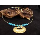 No. 27 Set Kette und Ohrstecker Anh&auml;nger kosmologische Figur Goldmuseum Bogota L: 40 cm