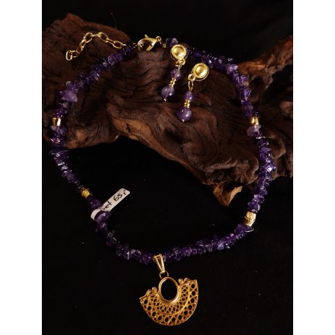 No. 29 Set Kette und Ohrstecker Anh&auml;nger kosmologische Figur Goldmuseum Bogota L: 40 cm