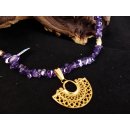 No. 29 Set Kette und Ohrstecker Anh&auml;nger kosmologische Figur Goldmuseum Bogota L: 40 cm