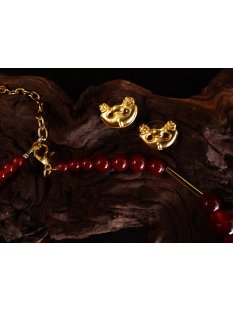 No. 30 Set Kette und Ohrstecker Anh&auml;nger kosmologische Figur Goldmuseum Bogota L: 40 cm