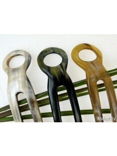 1x Horn Haarnadel. doppelte Zinken 15 cm Lochgriff = Code B