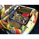 Buick Skyhawk aus gelb blauen Werbedosen M 1:10  L&auml;nge ca. 56 cm