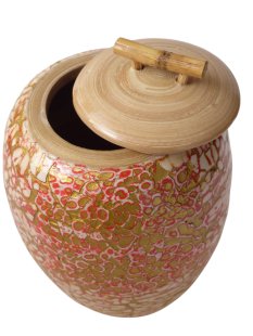 Vietnam Bambus Dose Bonglie  mit Eierschalen belegt H: 18 cm = Code G